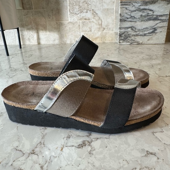 Naot Frankie slip on comfort size 5.5 Black and Silver Sandals - Picture 1 of 7